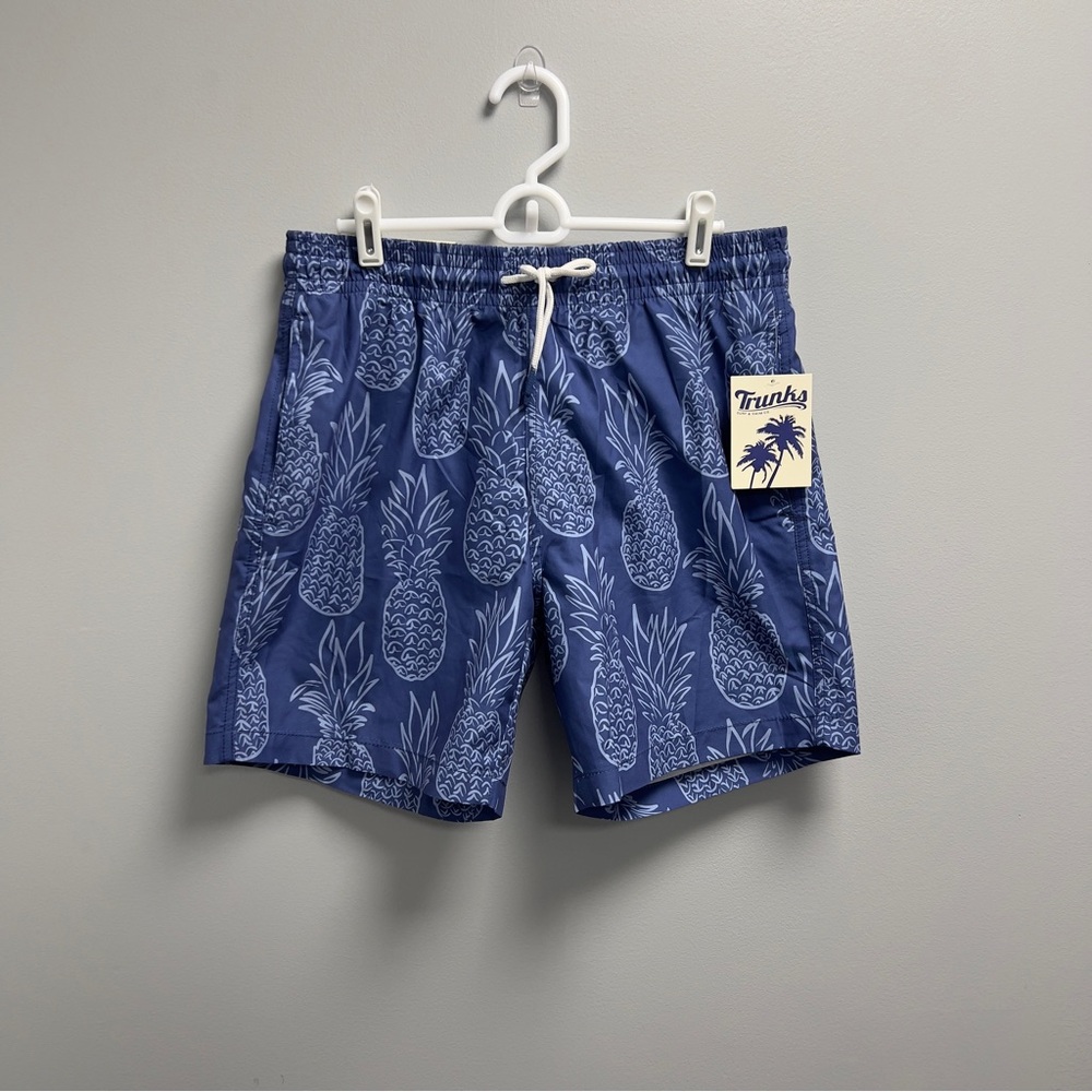 Trunks Surf & Swim Co Shorts Mens Medium Blue Pineapple Swim Trunks Pockets 6”